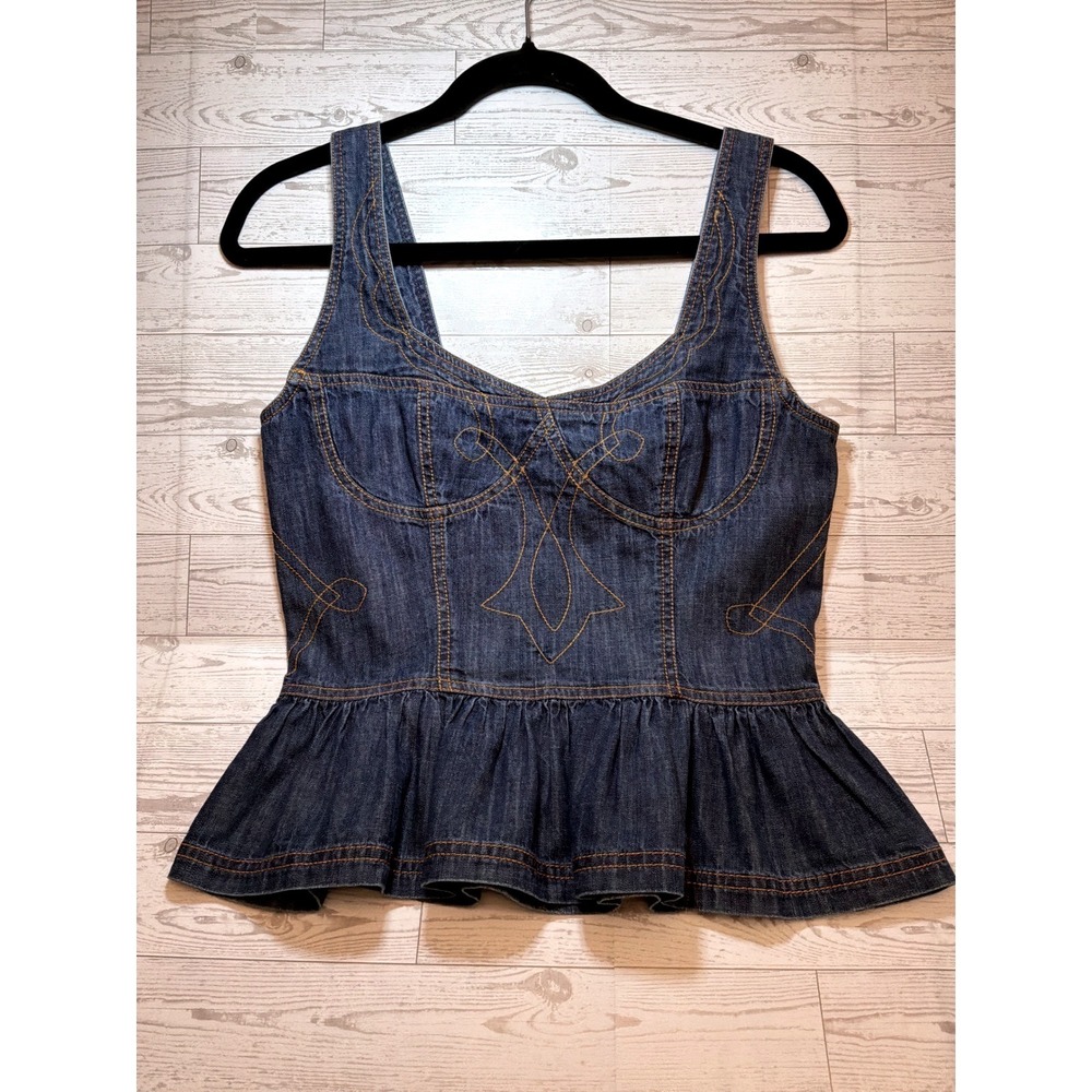 Anthropologie Pilcro Denim Peplum Top M Blue Western Boho Coastal Cowgirl NWT